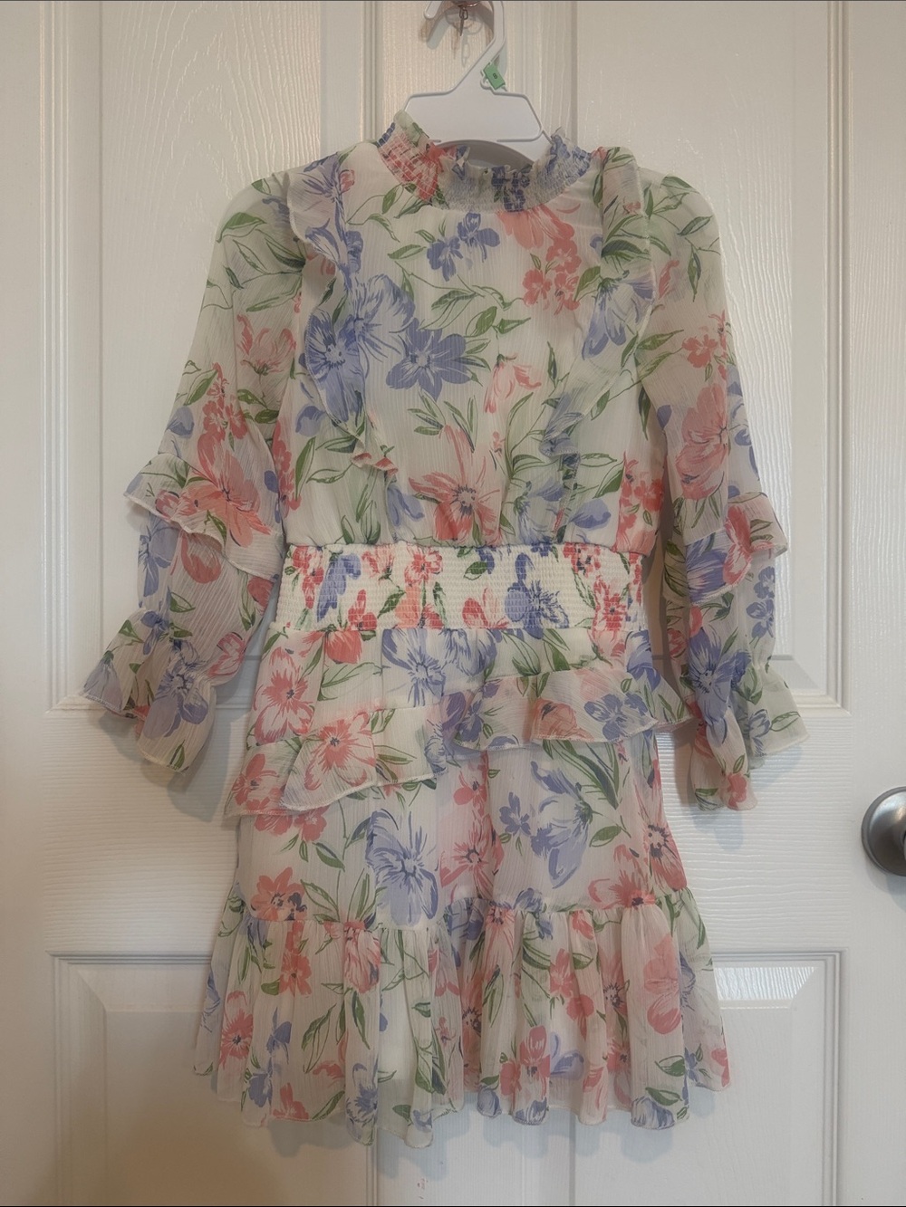 Rare Editions Floral Ruffle Dress - Pink, Blue & Green